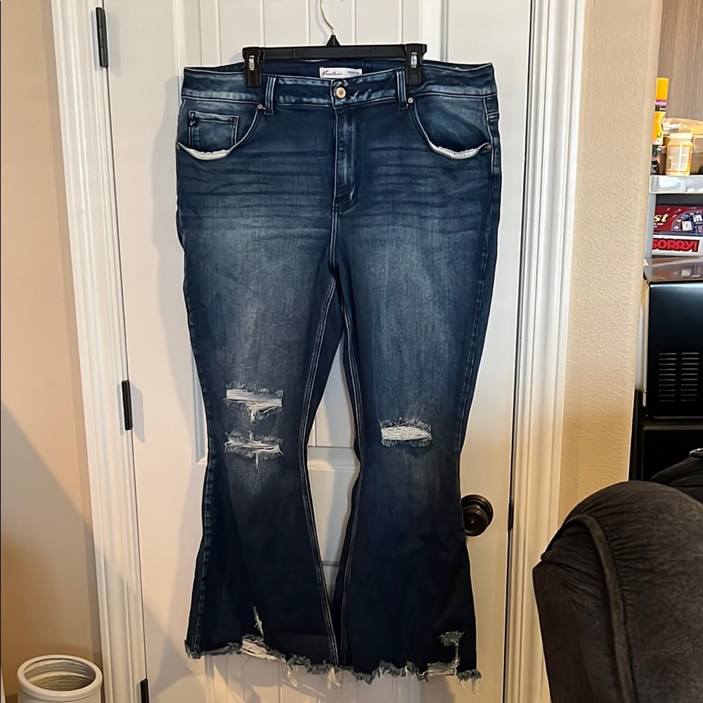KanCan Dark Blue Distressed Flared Jeans